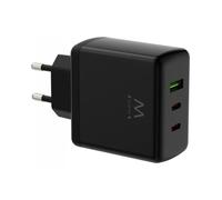 Ewent Cargador rápido GaN de 65W con 3 puertos (2 USB-C PD y 1 USB-A QC), diseño compacto