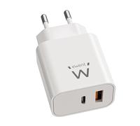 Ewent cargador usb c, cargador rápido gan fast 20w, 2 puertos usb-c p