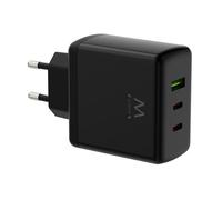Ewent cargador usb-c rápido gan 65w, adaptador de 3 puertos 2×usb-c