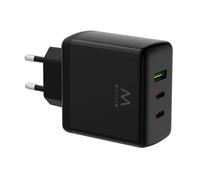 Ewent Cargador USB-C Rápido GAN 65W, Adaptador de 3 Puertos 2×USB-C PD + 1×USB-A QC, Alimentador Compacto para MacBook Pro/Air, iPad Pro, iPhone, Samsung, Android, Tablets y Portátiles, Negro