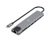 Ewent USB-C HDMI 8-in-1 Hub, USB-C to Dock Multiport 8-in-1, USB C Hub con 1000Mbps Ethernet, HDMI 4K,1 puerto USB-C PD,1 puerto USB-C, 2 puertos USB-A,1 puerto LAN,1 lector de tarjetas SD/TF,Aluminio