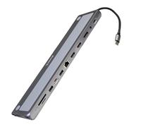 Ewent Docking Station USB-C 13-en-1, Hub Multipuerto Soporte de Aluminio para Portátil, MacBook y Windows, 3X USB 3.2 Gen1|2xHDMI 4K/60Hz|1xDP 4K/60Hz|1xSD/TF 2.0|1xAudio|1xRJ45 GB|1x Type-C PD 100W