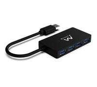 Ewent EW1136 Hub USB 3.0 de 4 Puertos para Transferencia de Datos, Hub USB multipuerto Delgado con Conector de CC para Fuente de alimentación Externa, Velocidad de Transferencia de 5 Gbps