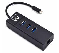 Ewent EW1141 USB C Hub, 3 Puertos USB 3.0 y Adaptador LAN 1000 Mbps Gigabit Ethernet RJ45, USB 3.0 Hub de Alta Velocidad de transmisión de Datos para Macbook, Chromebook