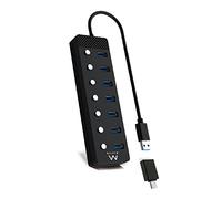 Ewent EW1147 Hub USB 3.2 Gen1, Concentrador USB, USB Splitter, 7 Puertos con interruptores Encendido/Apagado Individuales y Indicadores LED, con Cable de 1,2m, con Alimentación Adaptador 5V/3A, Negro
