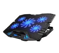 Ewent EW1259 Base de refrigeración gaming para ordenador portátil de 12 a 17 pulgadas con 2 puertos USB, 5 ventiladores, luz LED azul, selección de angulo de vista, Negro