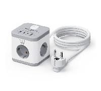 Ewent Regleta cubo EW3863 – 3 tomas Schuko, 2x USB-A, 2x USB-C, 3680W 16A