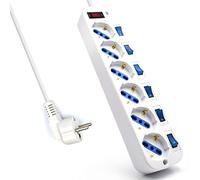 Ewent EW3932 - Regleta con 6 enchufes (Longitud cable 1.5 metros, 2500 W, protection para niños), color blanco