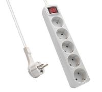 Ewent EW3955 Regleta con 5 enchufes Tomas e Interruptor, Cable 1.5m, 3500w, Blanco