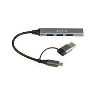 Ewent Hub USB-C 4 Puertos USB-A 3.2 Gen1 5Gbps, Adaptador USB-C a USB Múltiple con 1 Puerto USB 3.2 + 3 USB 2.0, Carcasa de Aluminio, Cable 15cm, para MacBook Laptop Windows macOS Linux