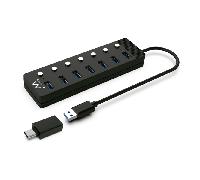 Ewent EW1147 Hub USB 3.2 Gen1, Concentrador USB, USB Splitter, 7 Puertos con interruptores Encendido/Apagado Individuales y Indicadores LED, con Cable de 1,2m, con Alimentación Adaptador 5V/3A, Negro