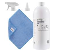 Ewent Kit de Limpieza de Pantalla, 1000 ml, Paño de Microfibra 30x30 cm, Boquilla Giratoria, Blanco y Azul Claro