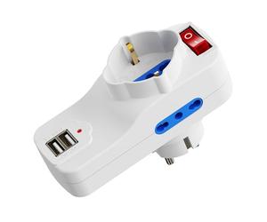 Ewent Ladron Enchufes con USB, 5 en 1 Ladrón Enchufes Multiples con 2 USB,1xSchuko y 2x10A/16A,1500W,Toma Schuko 16A,Interruptor On/Off,Regleta Pared para Hogar Oficina,Compatible con Móviles,Blanco