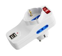 Ewent Ladron Enchufes con USB, 5 en 1 Ladrón Enchufes Multiples con 2 USB,1xSchuko y 2x10A/16A,3500W,Toma Schuko 16A,Interruptor On/Off,Regleta de Plástico a Pared,Compatible con Móviles,Blanco