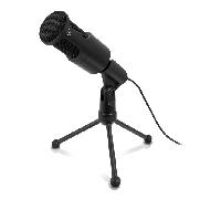 Ewent EW3552 Microfono con Soporte para PC, Profesional Micrófono con cancelación de Ruido, 3,5 mm Jack, para PC, Computadora Portátil, Videojuegos, Canto, Youtube, Skype, Negro