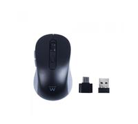 Ewent Ratón inalámbrico USB-A de 2,4 GHz con botones silenciosos y adaptador tipo C