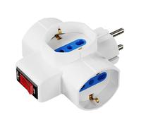 Ewent Regleta Enchufe múltiple 3 en 1, Adaptador de Enchufe con Interruptor de Encendido/Apagado, Adaptador 3 enchufes Schuko 10/16A, Toma Schuko 2P+E 16A, 3500W, Blanco