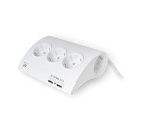 Ewent Regleta Enchufes de 5 Tomas Corrientes Schuko y 2 Puertos USB,Regleta Enchufe(3680W/16A),Multiple Carga.Regleta Base Multiple con Interruptor,Protección contra Sobrecargas,con Cable 1.5M,Blanco