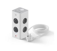 Ewent Regleta Torre 8 Tomas Schuko, 2 USB-C PD 20W y 2 USB-A QC 3.0, 3680W 16A, Protección contra Sobrecarga, Cable 2 m, Plástico PC Ignífugo, Blanco y Gris