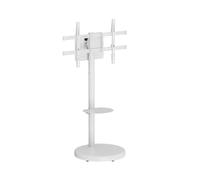 Ewent Soporte de TV de Suelo, Soporte Móvil con Ruedas para Televisores de Plasma/LED/LCD de hasta 86" y 50 kg,Carro para TV con 2 Estantes, Diseño Inclinable, Ajustable en Altura y Ancho, Blanco