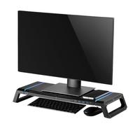 Ewent Soporte Monitor, RGB Elevador Monitor, Tamaño Ajustable, con Cajón y Soporte de Teléfono y Tablet + 4 Puertos USB Frontal, Soporte de Pantalla para PC/Laptop/iMac, Negro