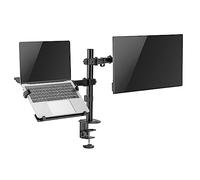 Ewent Soporte para Monitor y con Bandeja para Portátil, Soporte con AbrazaderaPantallas de LED LCD de 13-27 Pulgadas y Ordenador hasta 15,6",Ajustable en Altura,Inclinable y Giratorio,VESA 75/100mm