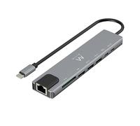 Ewent USB-C HDMI 8-in-1 Hub, USB-C to Dock Multiport 8-in-1, USB C Hub con 1000Mbps Ethernet, HDMI 4K,1 puerto USB-C PD,1 puerto USB-C, 2 puertos USB-A,1 puerto LAN,1 lector de tarjetas SD/TF,Aluminio