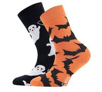 EWERS 2 pares de calcetines de Halloween para niñas y niños, calcetines infantiles con motivos de fantasmas y murciélagos, algodón, MADE IN GERMANY, talla 31-34