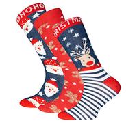 EWERS 3 pares de calcetines de Navidad para niñas, niños, mujeres y hombres, calcetines infantiles con motivos de Papá Noel, el hombre de jengibre y renos, talla 46-48