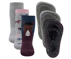 EWERS Pack de 3 Calcetines Antideslizantes SoftStep con Motivo de Caballo para Niñas, Suela Antideslizante, Goma, 3 Pares, Talla 23-24