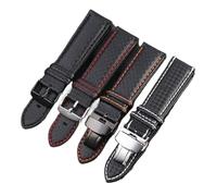 ewgrkba Correa de reloj de cuero con patrón de fibra de carbono, pulsera de 18mm, 20mm, 21mm, 22mm, 23mm, 24mm, negra, roja y naranja(Black line-silver B,21mm)