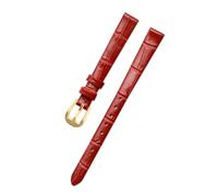 ewgrkba Reloj de pulsera de cuero genuino for mujer, relojes de pulsera, Mini banda de 6mm, 8mm, 10mm, 12mm, 14mm, 16mm, correa de reloj de tamaño pequeño(Crocodile red gold,12mm)