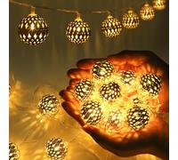 Ewikin Cadena Luminosa Bateria de 20 Bolas Marroquíes, Guirnalda de Luces LED Globo Con Timer para Balcón, Habitación, Ramadán, Partido, Navidad Decoración