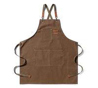 EWIZ - Delantal de tela de algodón con tirantes cruzados ajustables y tres bolsillos para chef, artista, panadero, barista, barman, delantales de barbacoa para hombres y mujeres, marrón, L