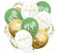 EWODEIEW Globos decorativos para 18 cumpleaños, 30 unidades, decoración para el 18 cumpleaños, niño y niña de 12 pulgadas en verde, blanco y dorado, adecuado para 18 globos de látex, confeti, globos