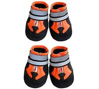 Ewolee Botas para Perros, Juego de 4 Zapatos Impermeables con Correas Reflectantes Ajustables y Suela Antideslizante para Pequeños, Medianos y Grandes (M, Naranja)
