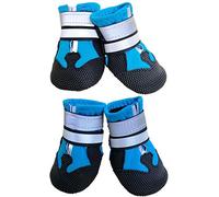 Ewolee Botas para Perros, Juego de 4 Zapatos para Perros, Bota Impermeable Perro con Correas Reflectantes Ajustables y Suela Antideslizante para Perros Pequeños Medianos y Grandes (XXL, Azul)