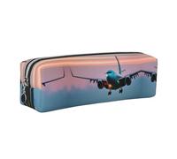 EWQrtyy Airplane in The Evening Lights - Estuche de cuero para lápices, bolsa con cremallera, soporte para accesorios, bolsa de papelería, regalo de vuelta a la escuela, Silver, Talla única, Neceser