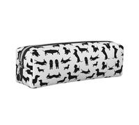 EWQrtyy Black Dogs - Estuche escolar de cuero con estampado de perro salchicha, bolsa con cremallera, soporte para accesorios, bolsa de papelería, regalo de vuelta a la escuela, Silver, Talla única