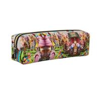 EWQrtyy Candy Land 2 - Estuche de cuero para lápices con cremallera, soporte para accesorios, bolsa de papelería, regalo de vuelta a la escuela, Gold, Talla única, Neceser de maquillaje