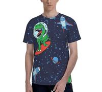 EWQrtyy Divertida camiseta de manga corta con estampado completo de astronauta, dinosaurio, cohete, para hombre, ajuste moderno, casual, tela elástica suave, cuello redondo, Negro, M