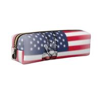 EWQrtyy Estuche de cuero con estampado de bandera de Estados Unidos y la paz hippie para la escuela, bolsa con cremallera, soporte para accesorios, bolsa de papelería, regalo de vuelta a la escuela
