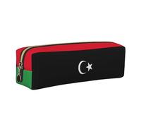 EWQrtyy Estuche de cuero con estampado de bandera de Libia, estuche con cremallera, soporte para accesorios, bolsa de papelería, regalo de vuelta a la escuela, Gold, Talla única, Neceser de maquillaje