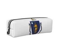 EWQrtyy Estuche de cuero con estampado de bandera del estado de Massachusetts, estuche con cremallera, soporte para accesorios, bolsa de papelería, regalo de vuelta a la escuela, Silver, Talla única