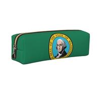 EWQrtyy Estuche de cuero con estampado de la bandera de Washington, estuche con cremallera, soporte para accesorios, bolsa de papelería, regalo de vuelta a la escuela, Gold, Talla única, Neceser de