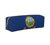 EWQrtyy Estuche de cuero con estampado de la bandera del estado de Idaho, estuche con cremallera, soporte para accesorios, bolsa de papelería, regalo de vuelta a la escuela, Silver, Talla única