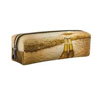 EWQrtyy Estuche de cuero con impresión para botellas, cerveza, playa, puesta de sol, tiempo escolar, estuche con cremallera, soporte para accesorios, bolsa de papelería, regalo de vuelta a la escuela