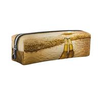 EWQrtyy Estuche de cuero con impresión para botellas, cerveza, playa, puesta de sol, tiempo escolar, estuche con cremallera, soporte para accesorios, bolsa de papelería, regalo de vuelta a la escuela