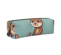 EWQrtyy Estuche de piel con estampado de nutrias de dibujos animados, estuche con cremallera, soporte para accesorios, bolsa de papelería, regalo de vuelta a la escuela, Silver, Talla única, Neceser