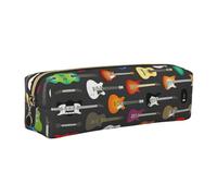 EWQrtyy Estuche escolar de cuero con estampado acústico y guitarras, estuche con cremallera, soporte para accesorios, bolsa de papelería, regalo de vuelta a la escuela, Gold, Talla única, Neceser de